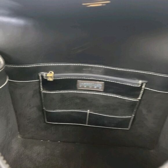 Lamberston Truex Boxcar Black Leather Handbag Bag Purse Italy - Picture 15 of 16